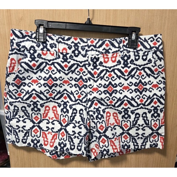 Tommy Hilfiger Size 10 Short Women  White Geometric Mid Rise Chino Cotton Casual - Picture 1 of 5